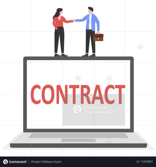 Businessman and woman doing online business deal  Illustration