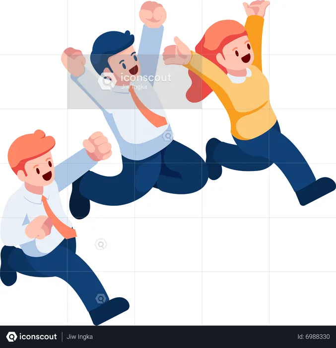 Businessman and Woman Jumping Celebrating  Illustration