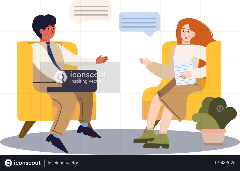 Businessman and woman talking about business  Illustration