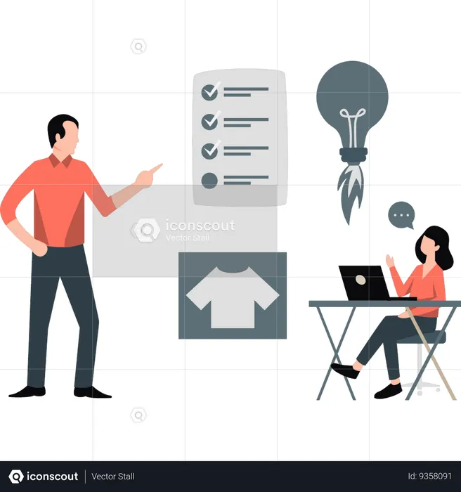 Businessman and woman talking about business ideas  Illustration
