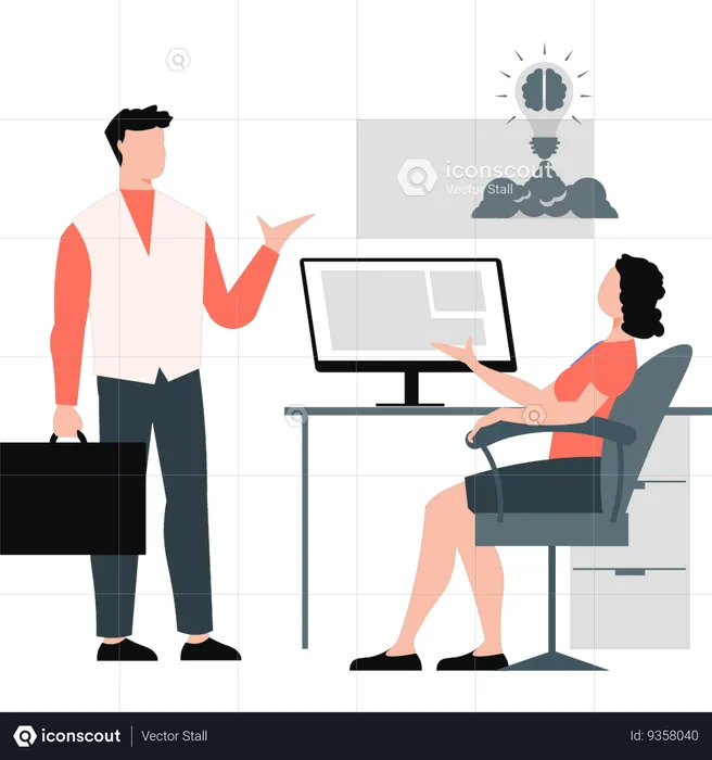 Businessman and woman talking about startup analysis  Illustration