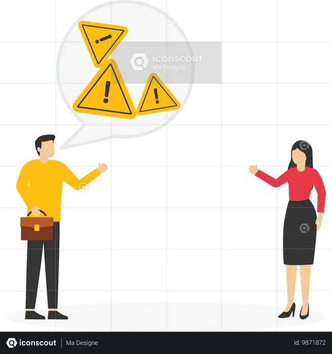 Businessman and woman with exclamation point  Illustration