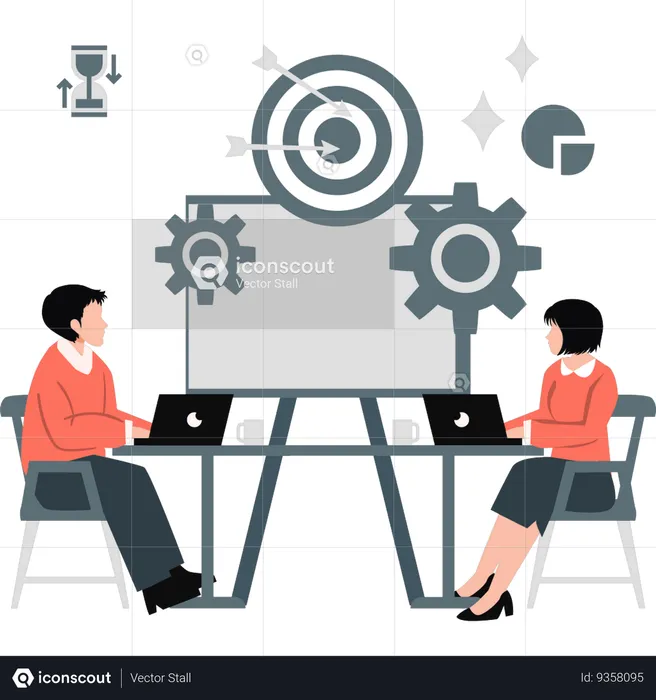 Businessman and woman working on business goal  Illustration