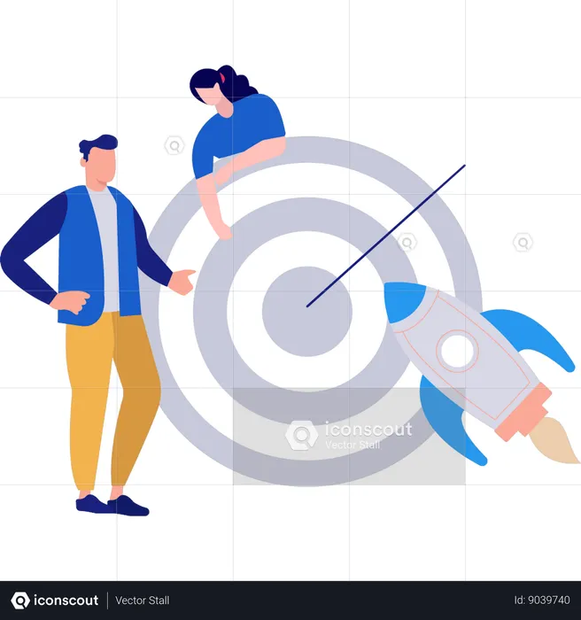 Businessman and woman working on target goal  Illustration