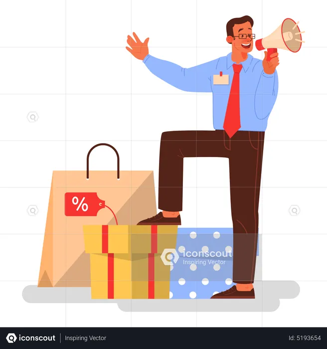 Businessman announce a big discount  Illustration