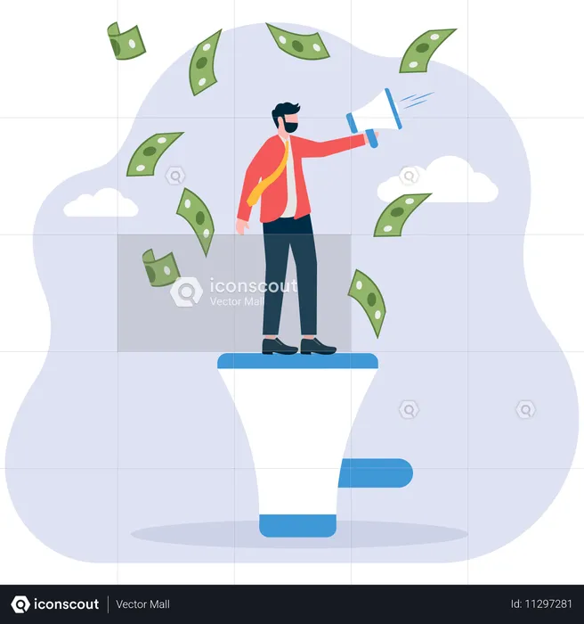 Businessman announces financial marketing skills  Illustration