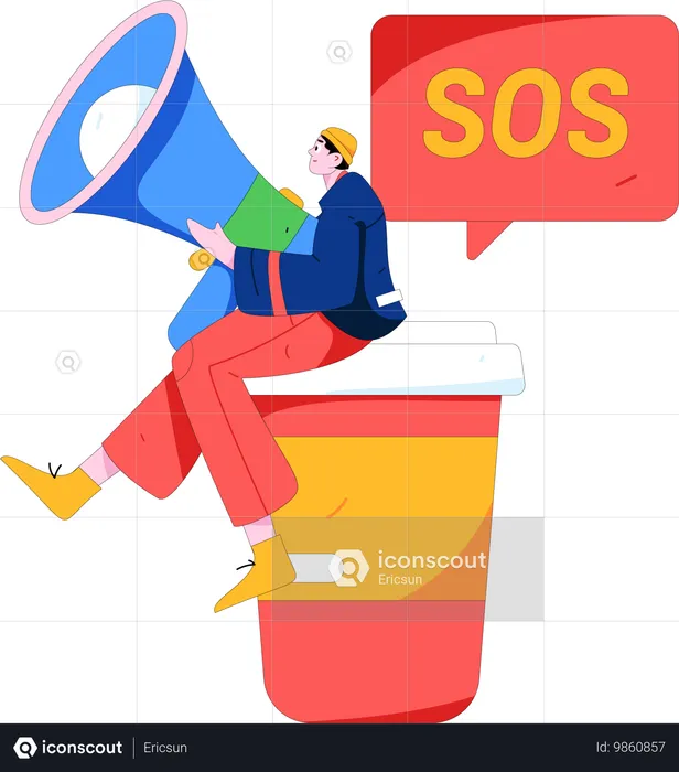 Businessman announces SOS messages  Illustration