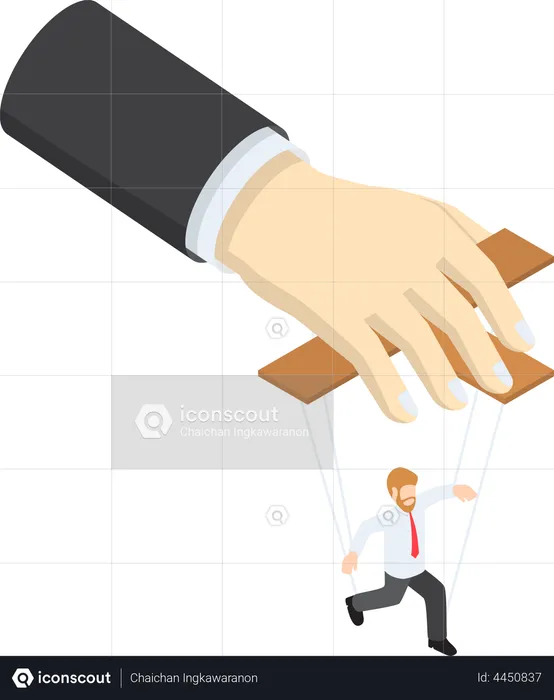 Businessman are under control like a puppet by big hand  Illustration