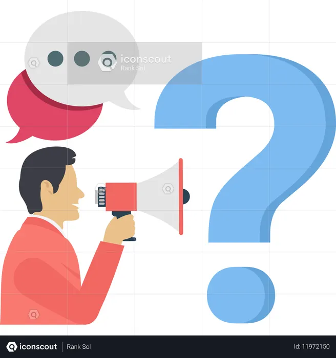 Businessman ask questions to get answers for solving problems  Illustration