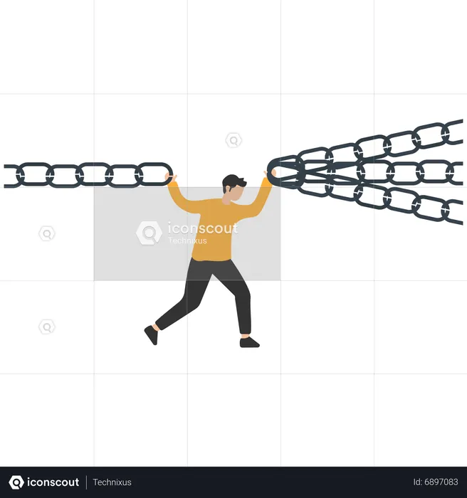 Businessman at try so hard to hold multiple chain to avoid failure  Illustration