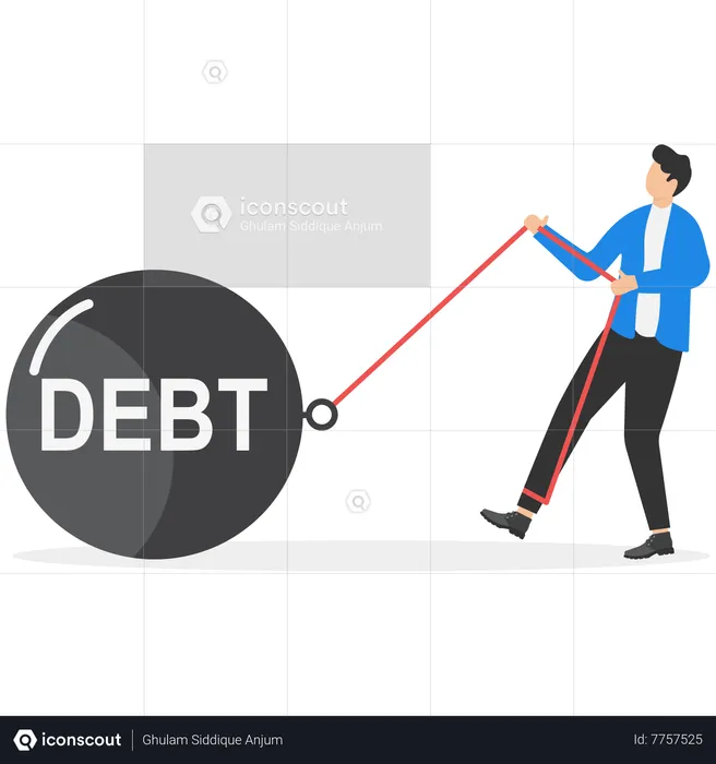 Businessman attached with huge debt  Illustration