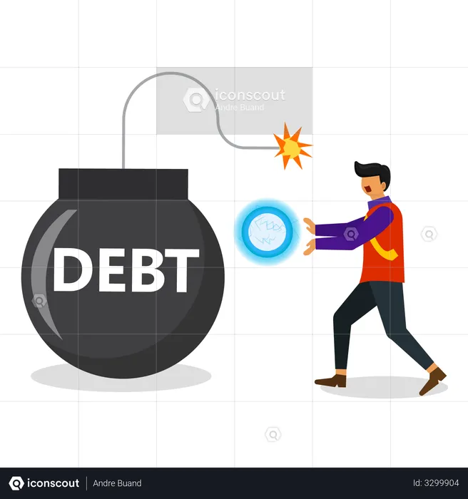 Businessman attack the the debt bomb  Illustration