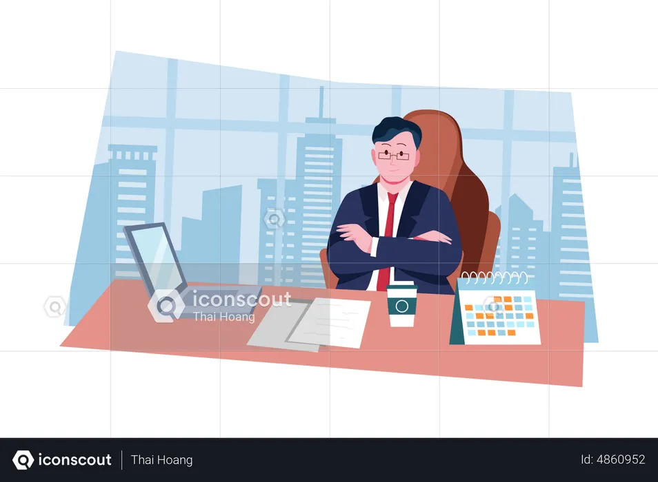 Businessman attending online meeting  Illustration