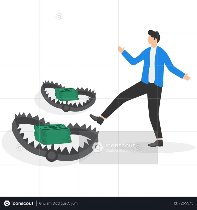 Businessman avoiding financial trap  Illustration