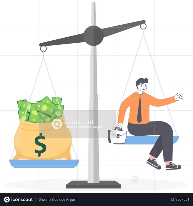 Businessman balance work and money on scales  Illustration