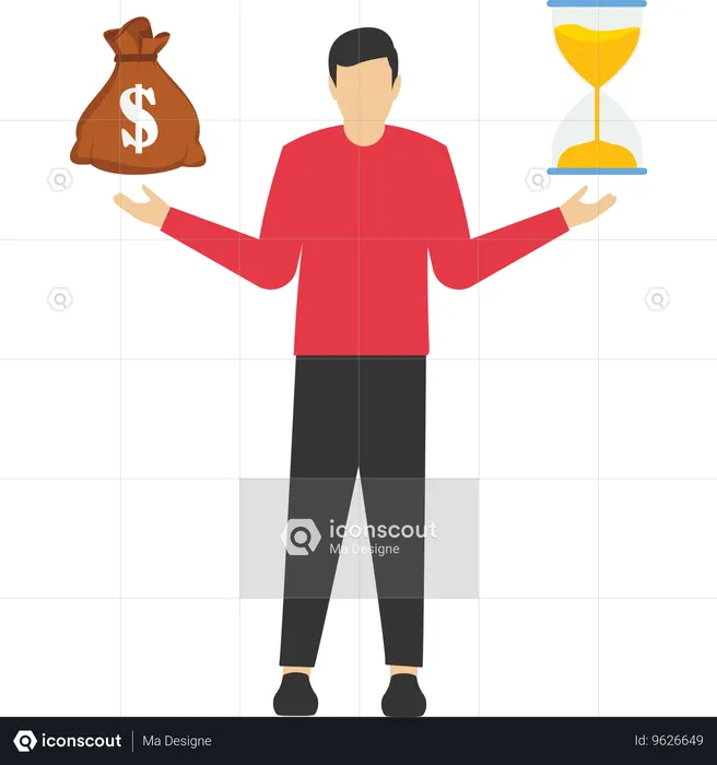 Businessman balances money and time  Illustration