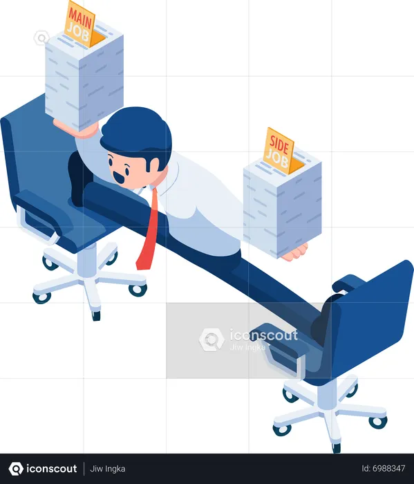 Businessman Balancing Between Main and Side Job  Illustration