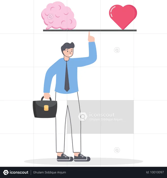 Businessman balancing brain and heart  Illustration