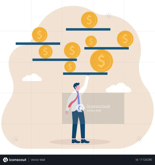 事業の財務バランスをとるビジネスマン  イラスト