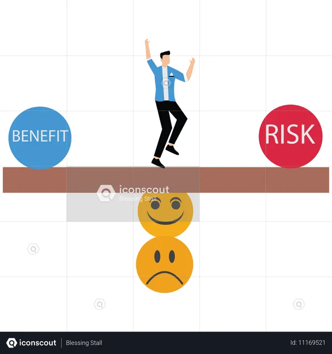 Businessman balancing business risk and benefit  Illustration