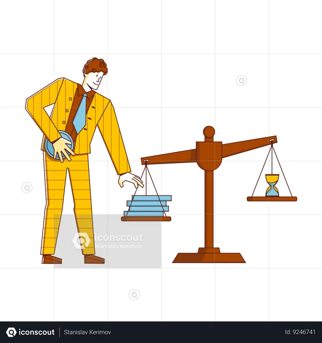 Businessman balancing money with time  Illustration