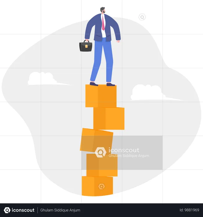 Businessman balancing on box  Illustration