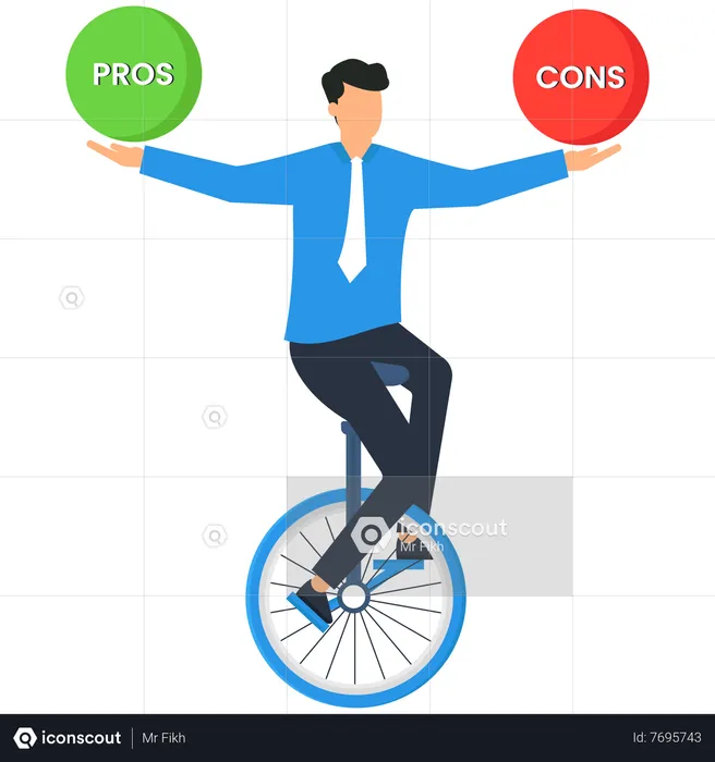 Businessman balancing pros and cons of business  Illustration