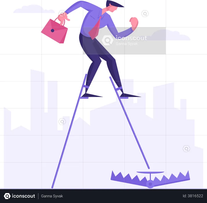 Businessman being careful from barriers  Illustration