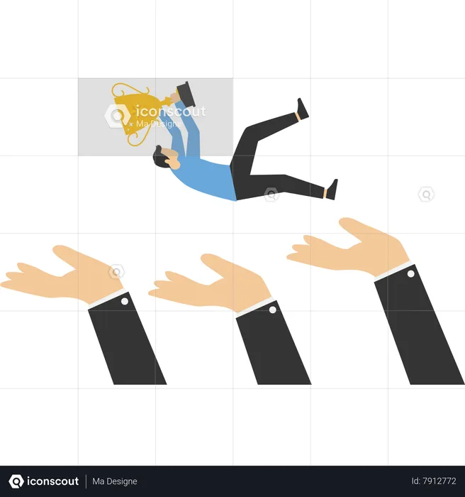 Businessman being thrown in the air  Illustration