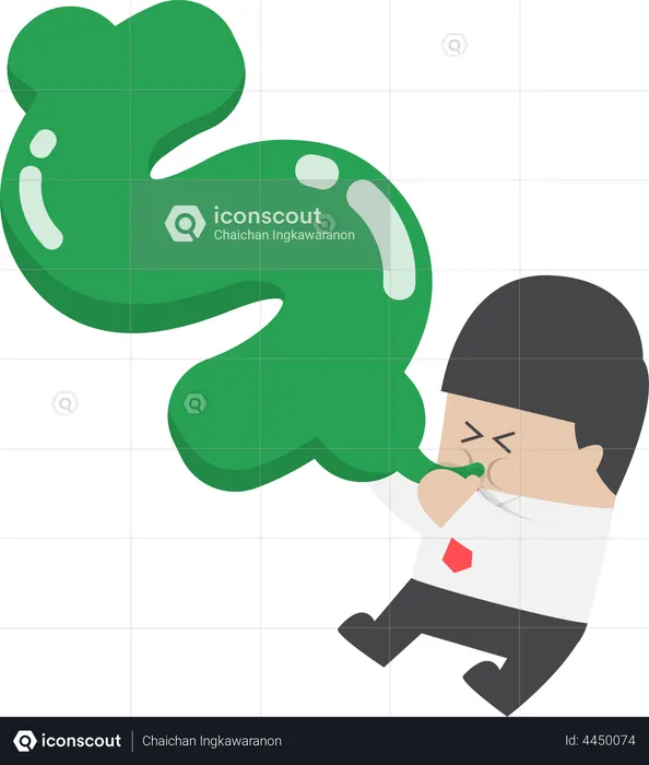 Businessman blowing air into dollar shape balloon  Illustration