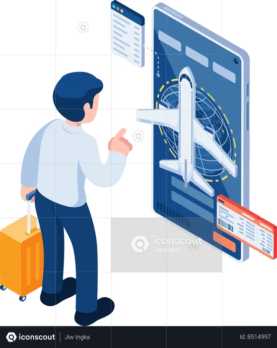 Businessman Booking Flight Online with Smartphone  Illustration