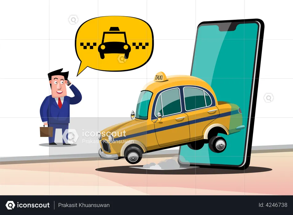 Businessman Booking online taxi service  Illustration