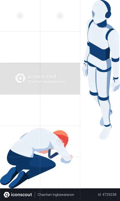 Businessman bowing in front of ai  Illustration
