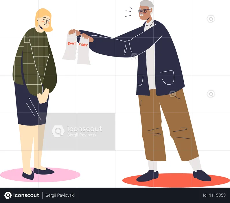 Businessman breaking contract with employee  Illustration