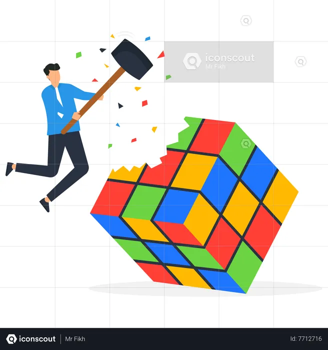 Businessman breaking rubik cube  Illustration