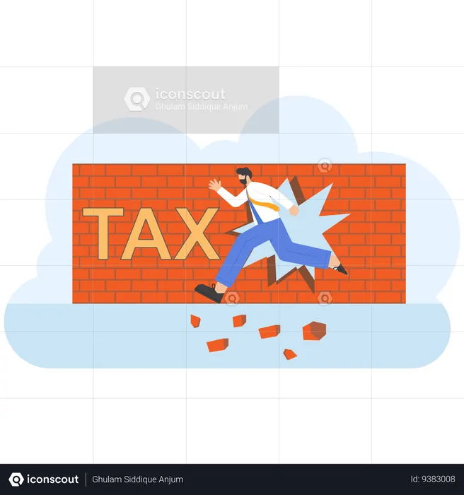 Businessman breaking tax wall for freedom  Illustration
