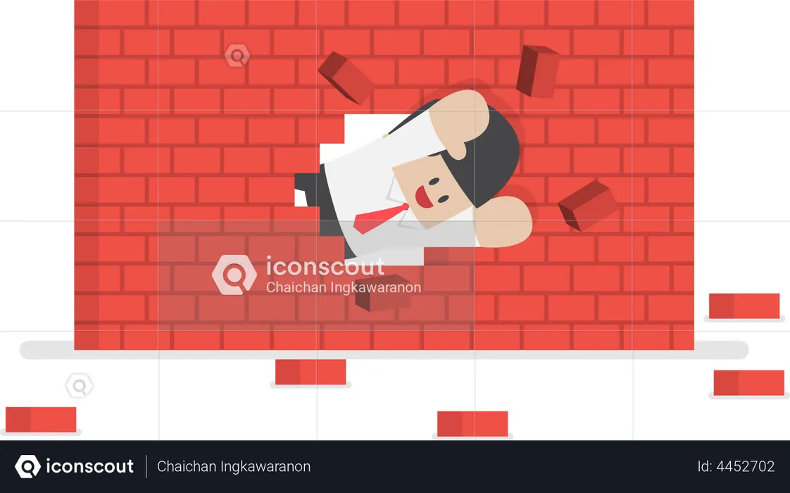 Businessman breaking through the wall  Illustration