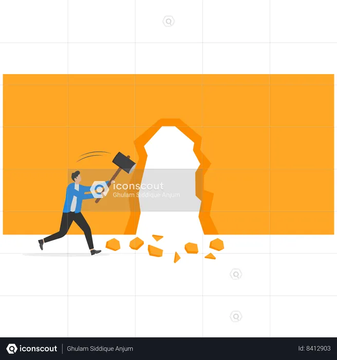 Businessman breaking wall  Illustration