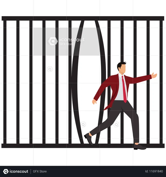 Businessman breaks out of prison  Illustration