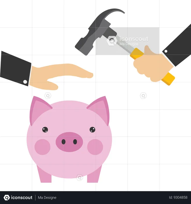 Businessman breaks piggy bank  Illustration