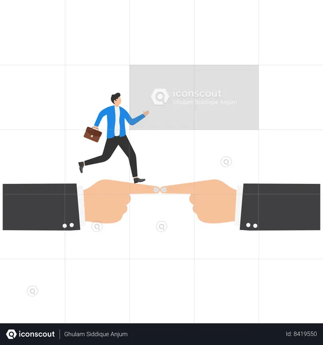 Businessman bridges gap  Illustration