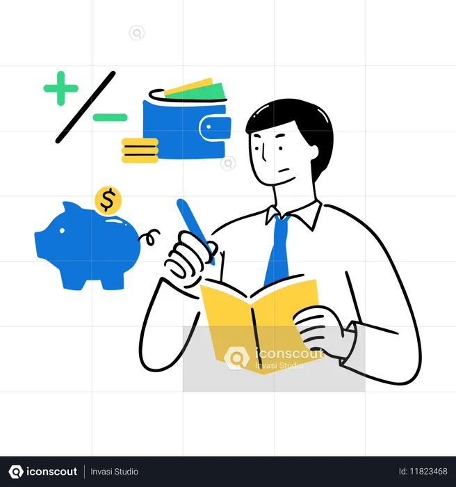 Businessman budgeting with Piggy Bank  Illustration