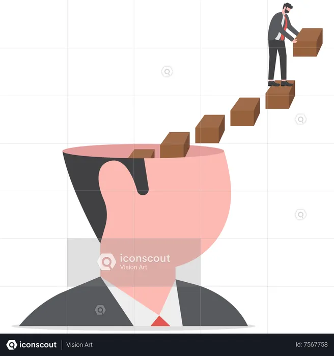 Businessman build growing stair from his head  Illustration
