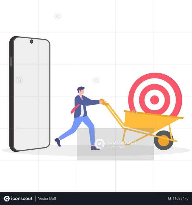 Businessman buy goal with shopping cart while bull eye inside shopping basket  Illustration