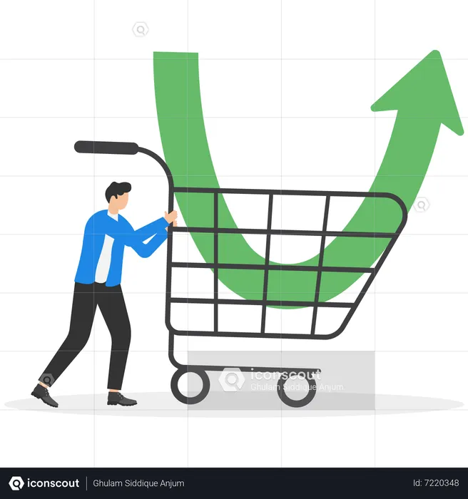 Businessman buy stock with down arrow graph in shopping cart  Illustration