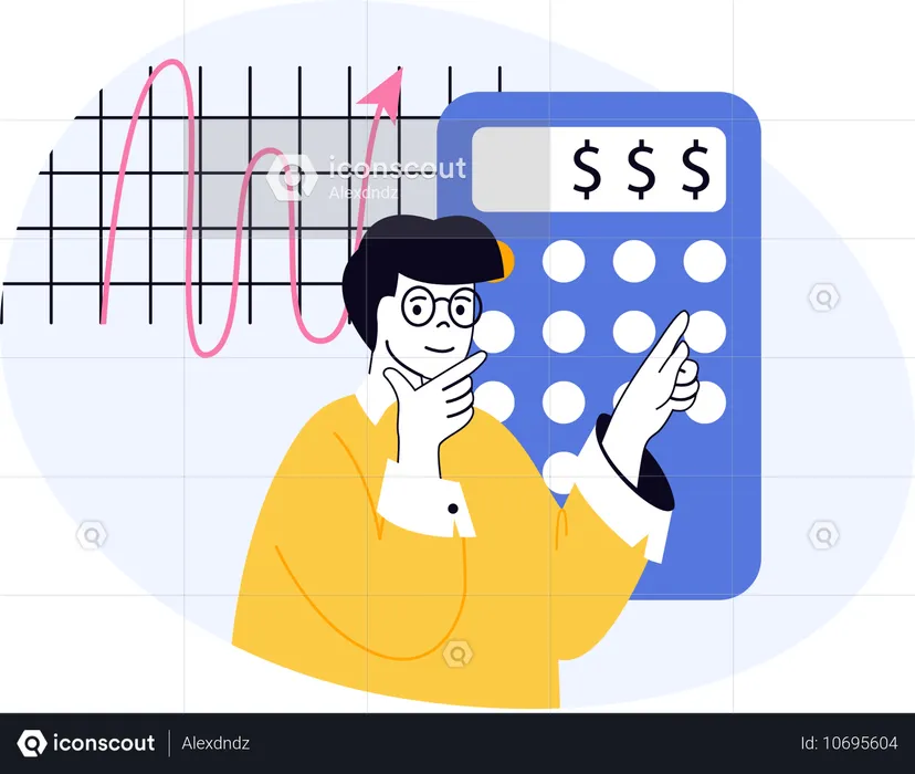 사업가가 계산기로 수입을 계산합니다  일러스트레이션