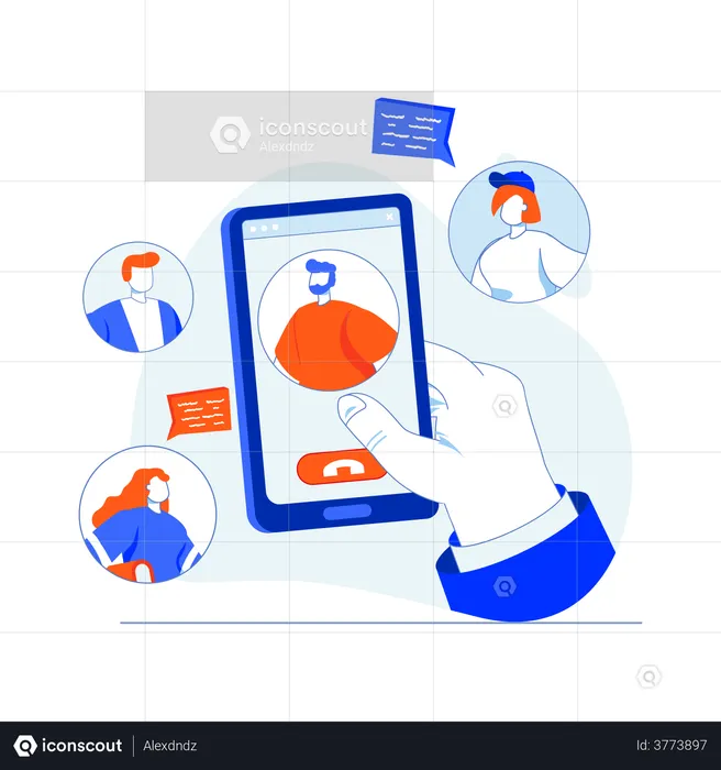 Businessman calling with employees via phone  Illustration