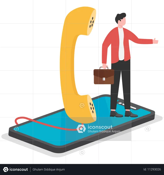 Businessman calls at customer support for help  Illustration