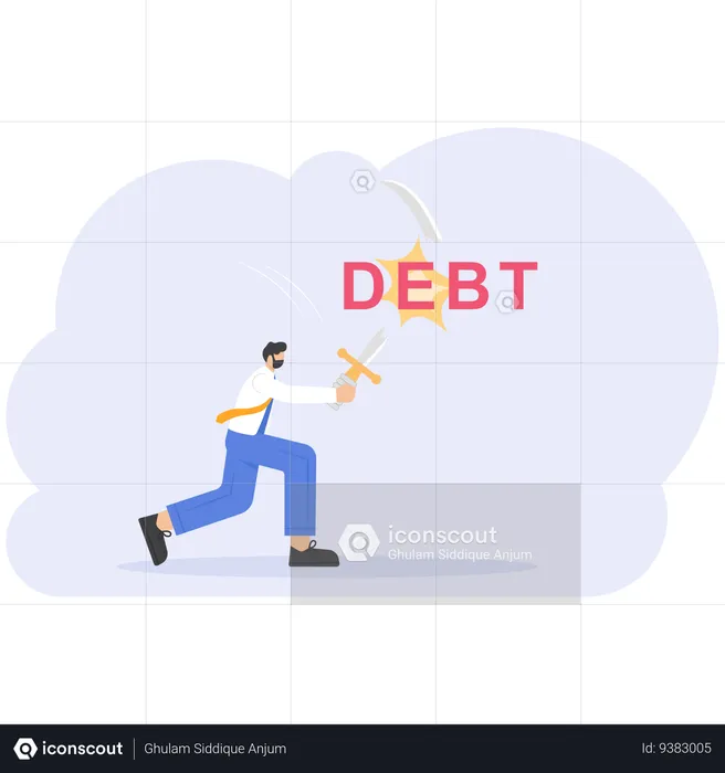 Businessman can not break debt barrier  Illustration