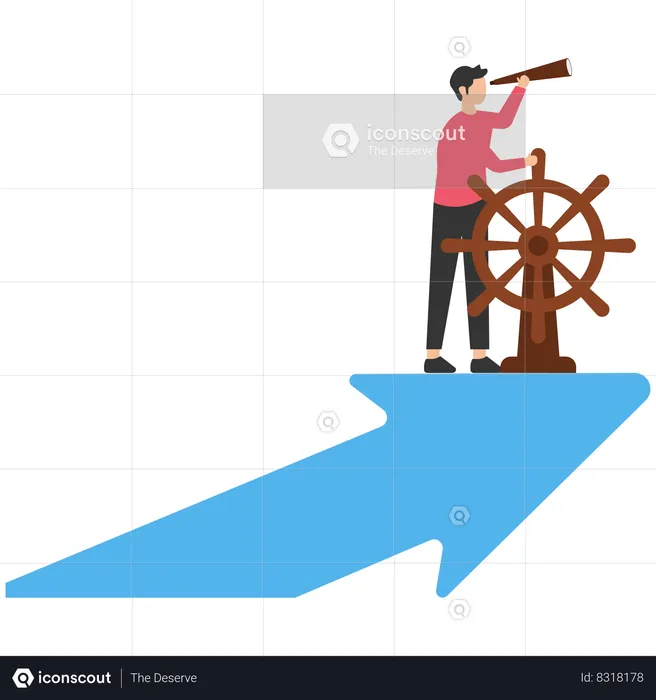 Businessman captain control rudder helm on growth arrow  Illustration